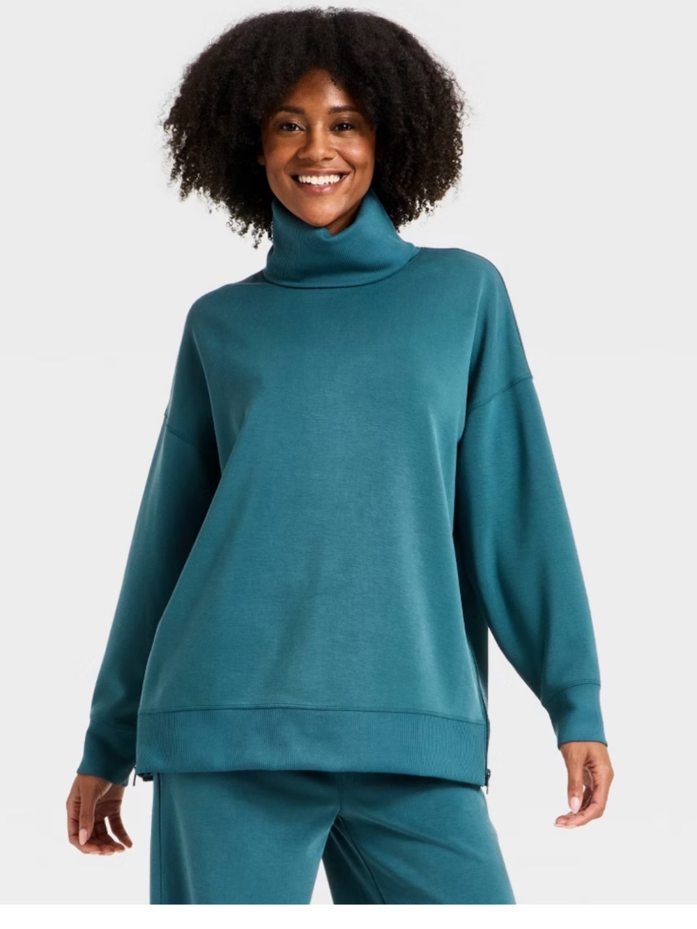 all in motion teal/slate blue funnel neck Oversized Sweatshirt